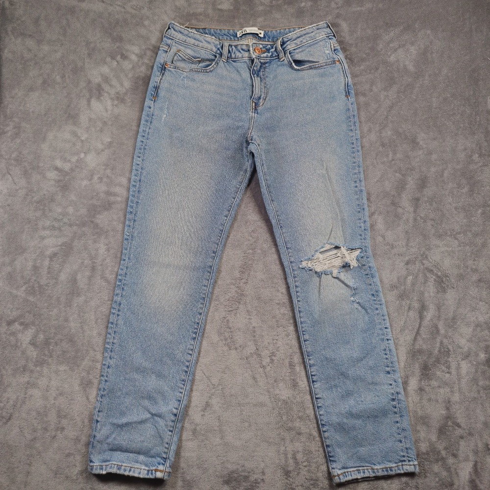 Zara Blue Distressed Denim Jeans High Rise Skinny 5-Pocket Size 6
